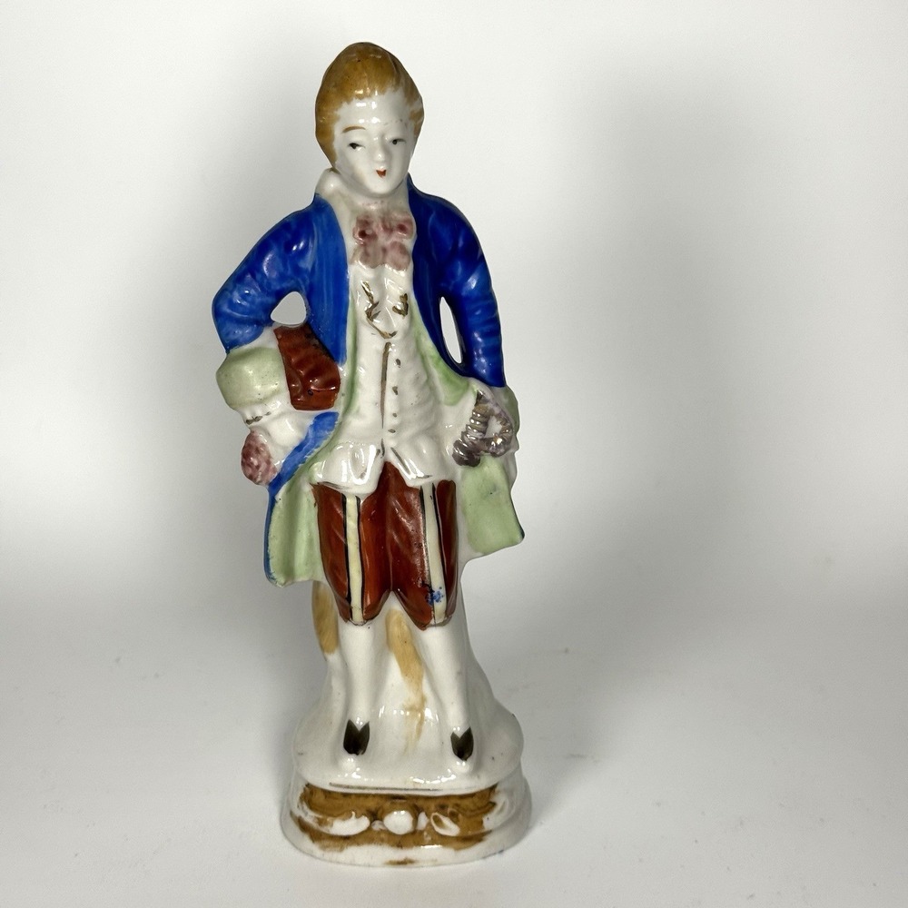 Vintage Maruyama Porcelain Blue Boy Figurine Occupied Japan Hand Painted MCM